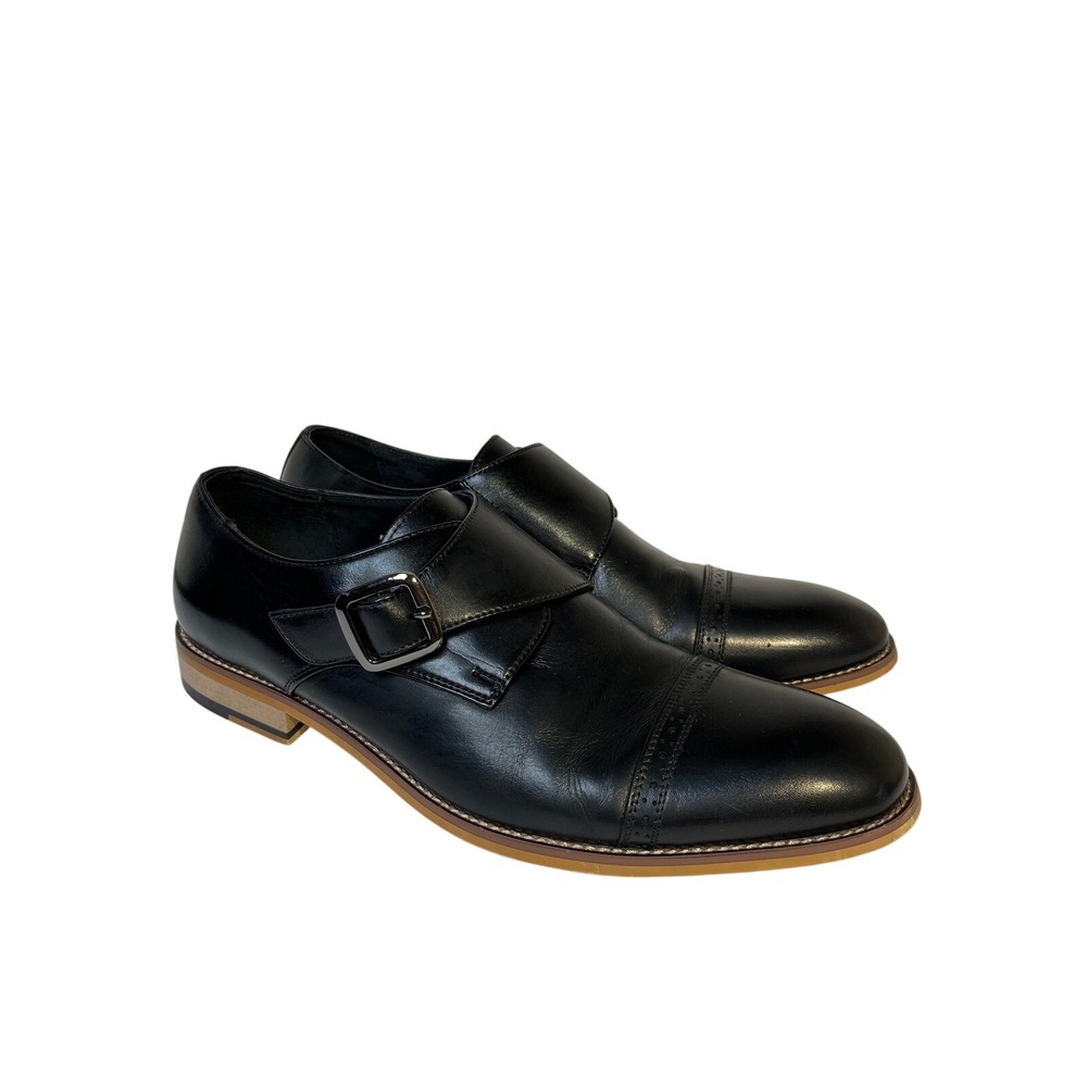 Stacy Adams Mens Black Leather Monk Strap Cap Toe Dress Shoes 25162-001 Size 10M